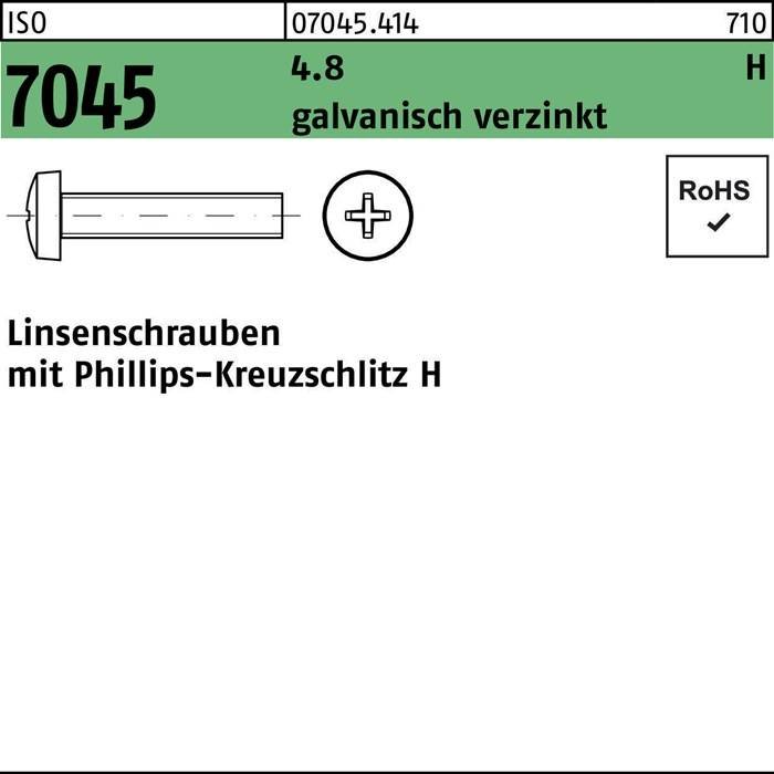 Flachkopfschraube ISO 7045 m.Kreuzschlitz-PH M 2,5 x 4 -H 4.8 galvanisch verzinkt-0
