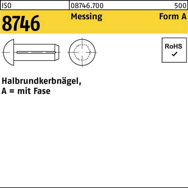 Halbrundkerbnagel ISO 8746 m.Fase 2 x 5 Messing