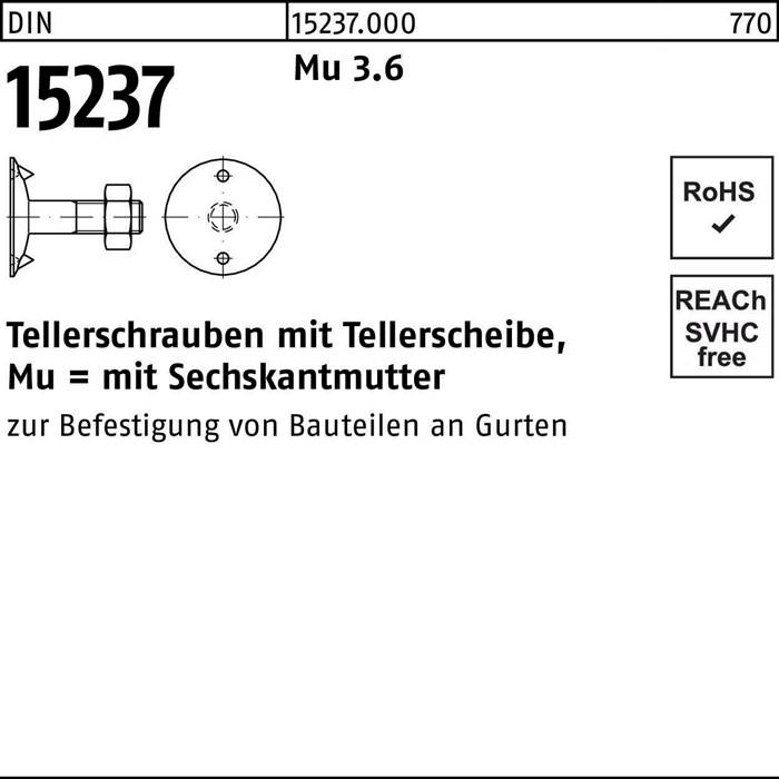 Tellerschraube DIN 15237 6-ktmutter M12x 40 3.6 100 Stück-0