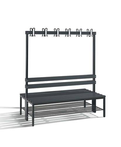 Umkleidebank Basic, doppelseitig, Sitzleisten schwarzgrau, B 1000 mm, mit Schuhrost-0