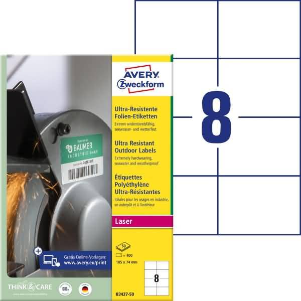 Folien-Etiketten ultra-resistent A4 105x74mm VE=400 Etiketten weiß-0