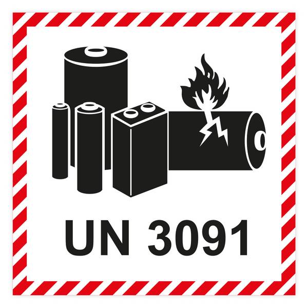Kennzeichen Lithium-Metall-Batterien, UN 3091, Papier, 100 x 100 mm, 10 St./ VE, gemäß ADR 2023