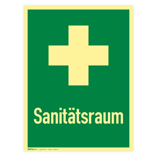 Rettungszeichen, Sanitätsraum, ISO 7010, SECUglow 185, Kunststoff, 300 x 400 mm