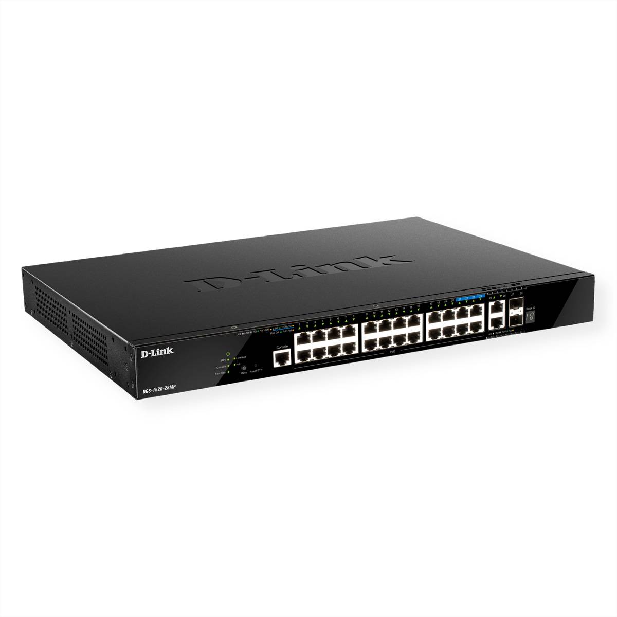 D-Link DGS-1520-28MP/E 28-Port Smart Managed PoE+ Gigabit Stack Switch, 4x 2.5 GE, 4x 10G-0