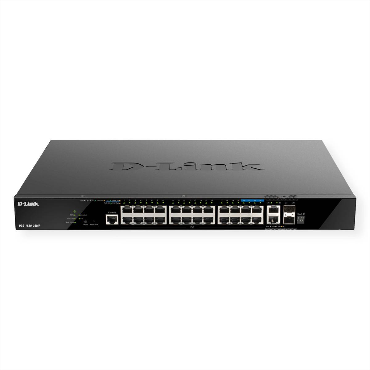 D-Link DGS-1520-28MP/E 28-Port Smart Managed PoE+ Gigabit Stack Switch, 4x 2.5 GE, 4x 10G-1