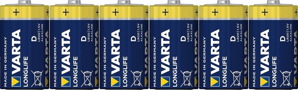 Varta Cons.Varta Batterie Longlife D Mono, R20, Al-Mn 4120 Fol.6 1,5 V, 16000 mAh, 61,5 mm-0