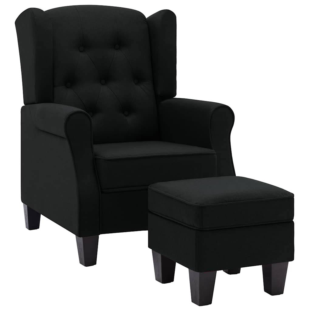vidaXL Sessel mit Fußhocker Schwarz Stoff-0