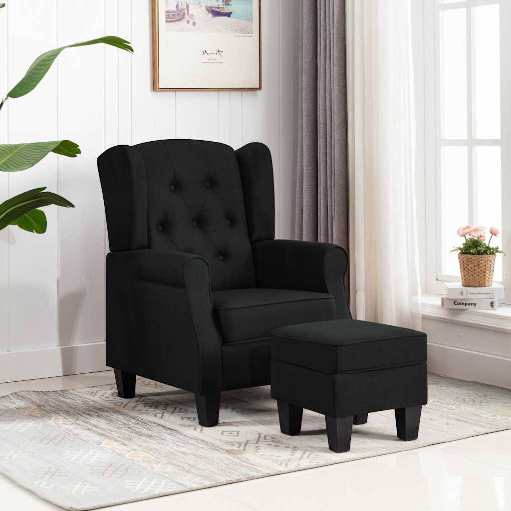 vidaXL Sessel mit Fußhocker Schwarz Stoff-1
