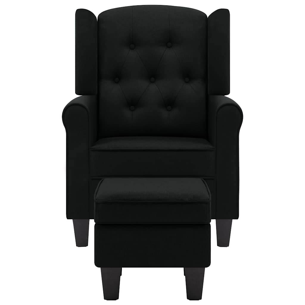 vidaXL Sessel mit Fußhocker Schwarz Stoff-2