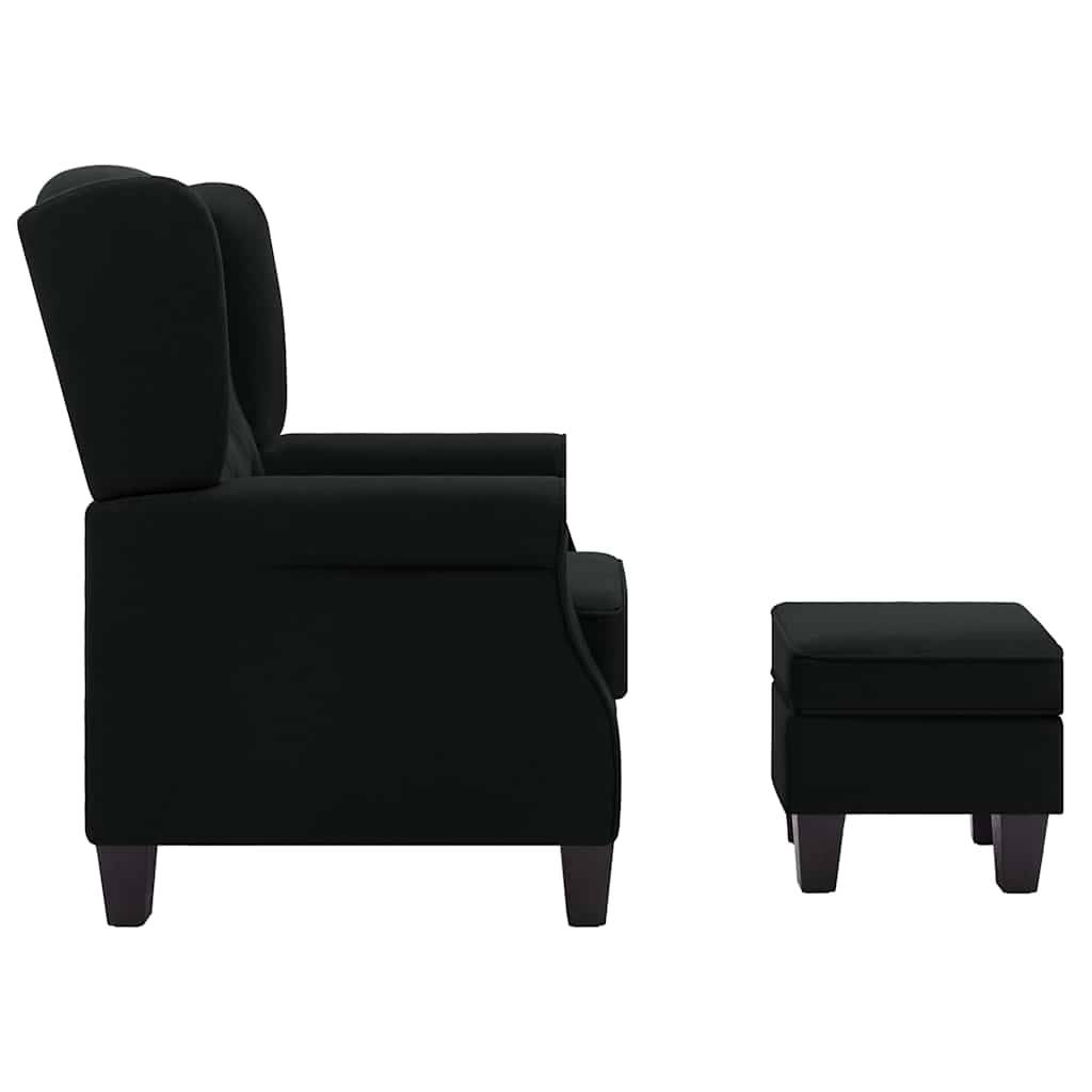 vidaXL Sessel mit Fußhocker Schwarz Stoff-3