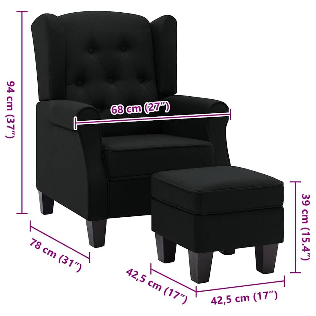vidaXL Sessel mit Fußhocker Schwarz Stoff-4