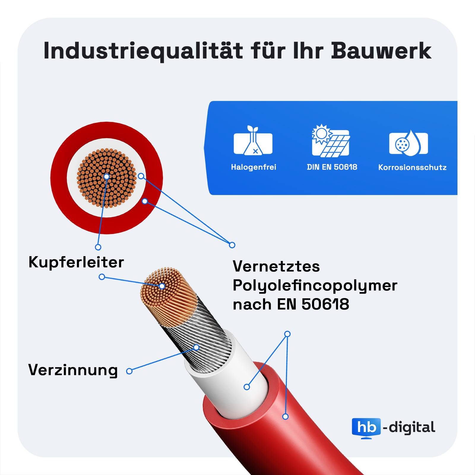 hb-digital Solar Kabel 20m 4mm2 H1Z2Z2-K Photovoltaik Kabel für PV Anlagen rot-4
