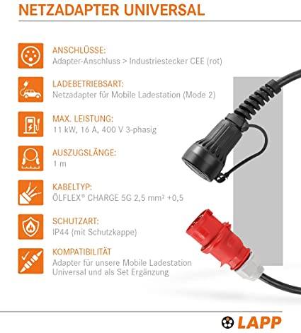 LAPP Mobility 64705 CCE Ladeadapter für die Ladestation Universal 16A Adapterkabel Hybrid & Elektroauto 11kW 3-phasig-1