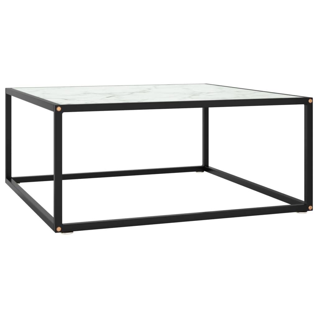 Beistelltisch Schwarz mit Weißer Marmor-Optik Glas 80x80x35 cm