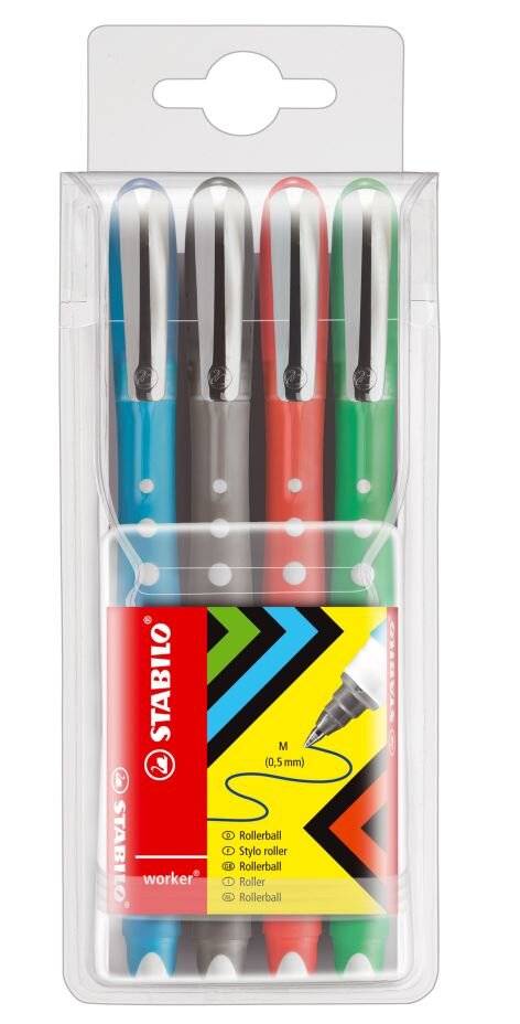 STABILO worker colorful - Tintenroller - Schwarz, Rot, Blau, Grün - 0.5 mm (Packung mit 4)-2