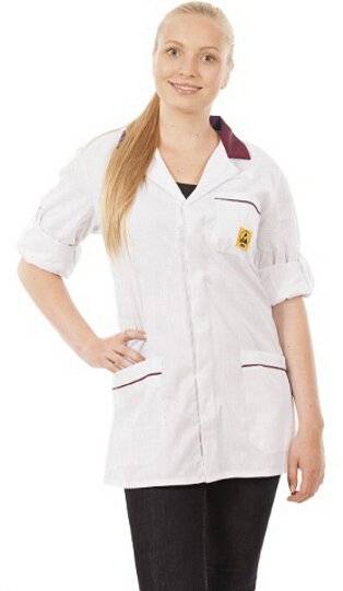 ESD Arbeitsmantel, unisex, weiß/bordeaux, kurz, 3XL-0