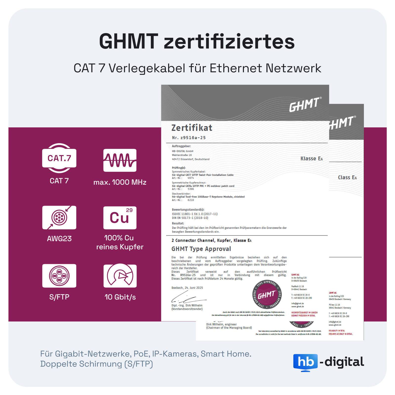 hb-digital CAT7 Kabel Duplex Installationskabel 50m S/FTP AWG23 LSZH gelb-1