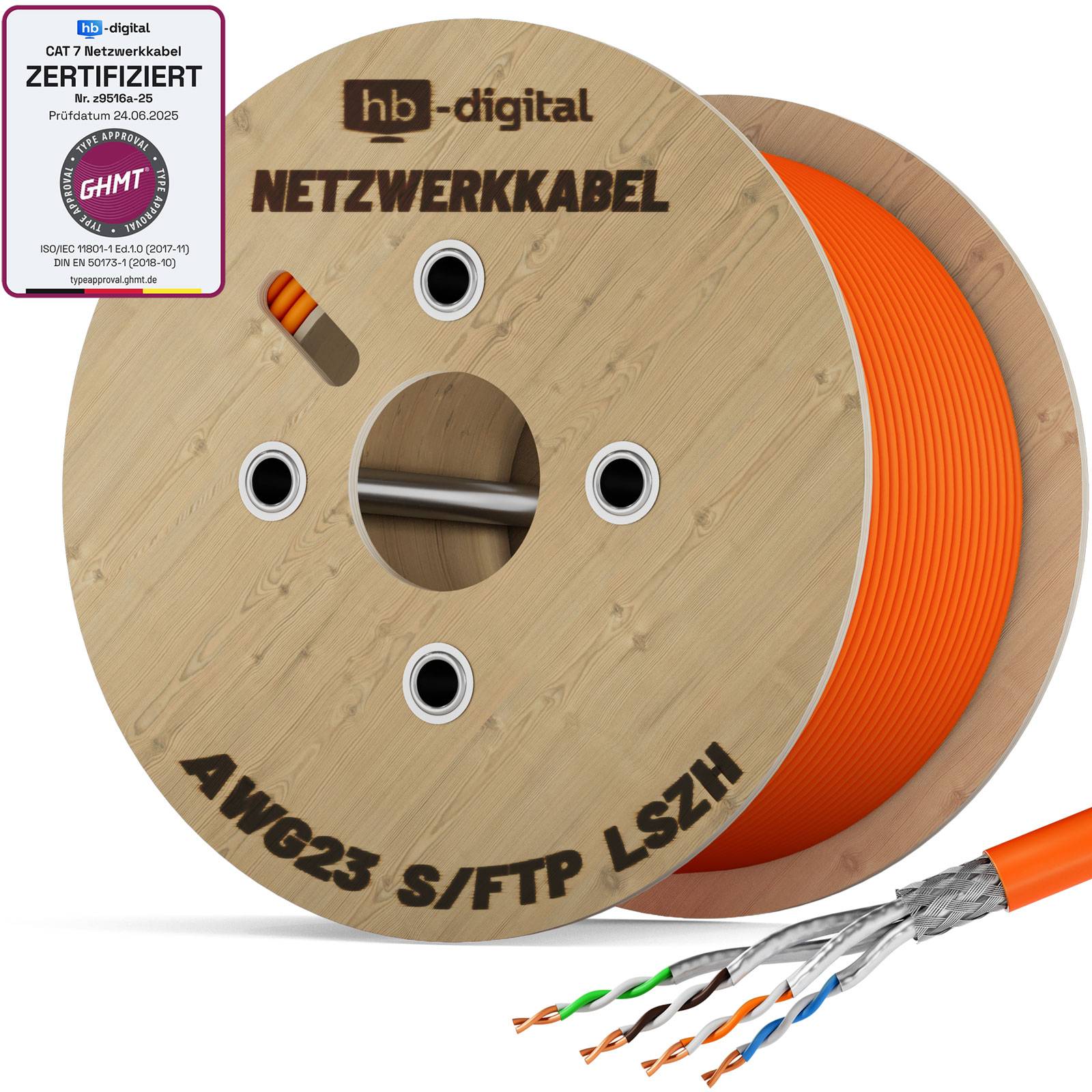 hb-digital CAT 7 Kabel Ethernet 250m Installationskabel max. 1000 MHz S/FTP AWG23 LSZH orange-0