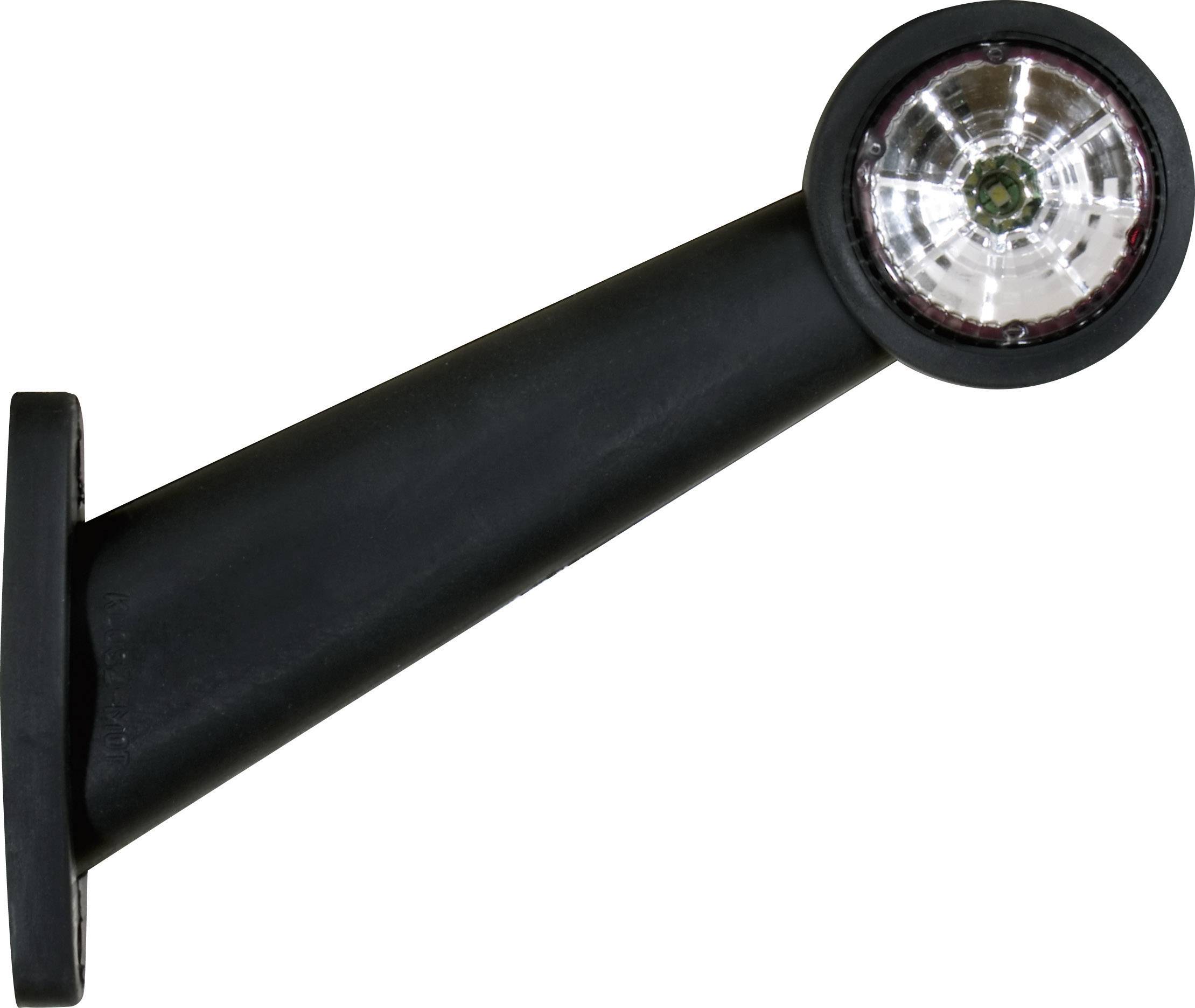 Schwarzer Außenscheinwerfer mit rundem, reflektierendem Lampenkopf und langer, schräger Halterung, zur Wandmontage geeignet.