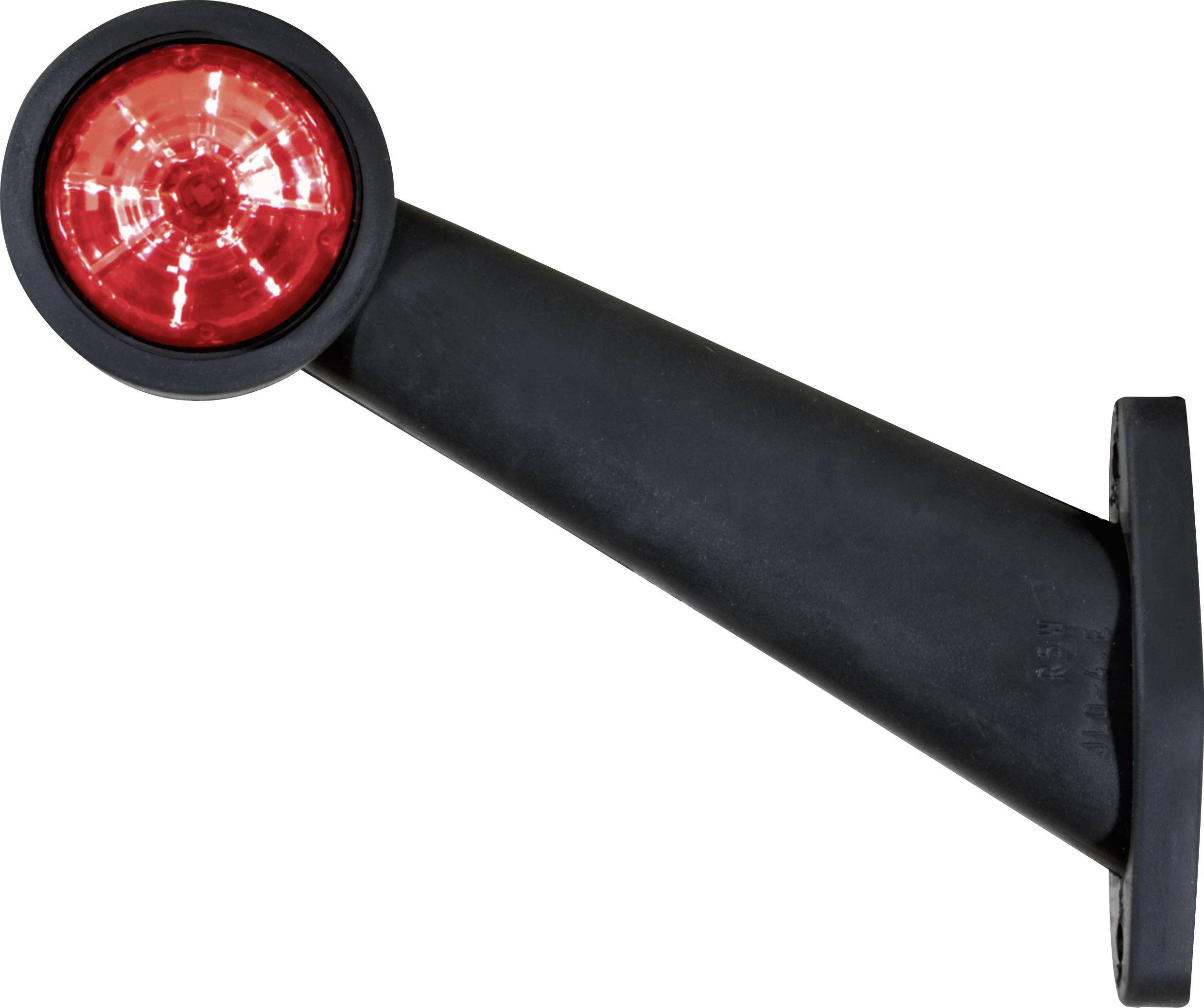 Ein rotes, rundes Rücklicht in einem schwarzen Gehäuse, montiert auf einem schrägen Arm.