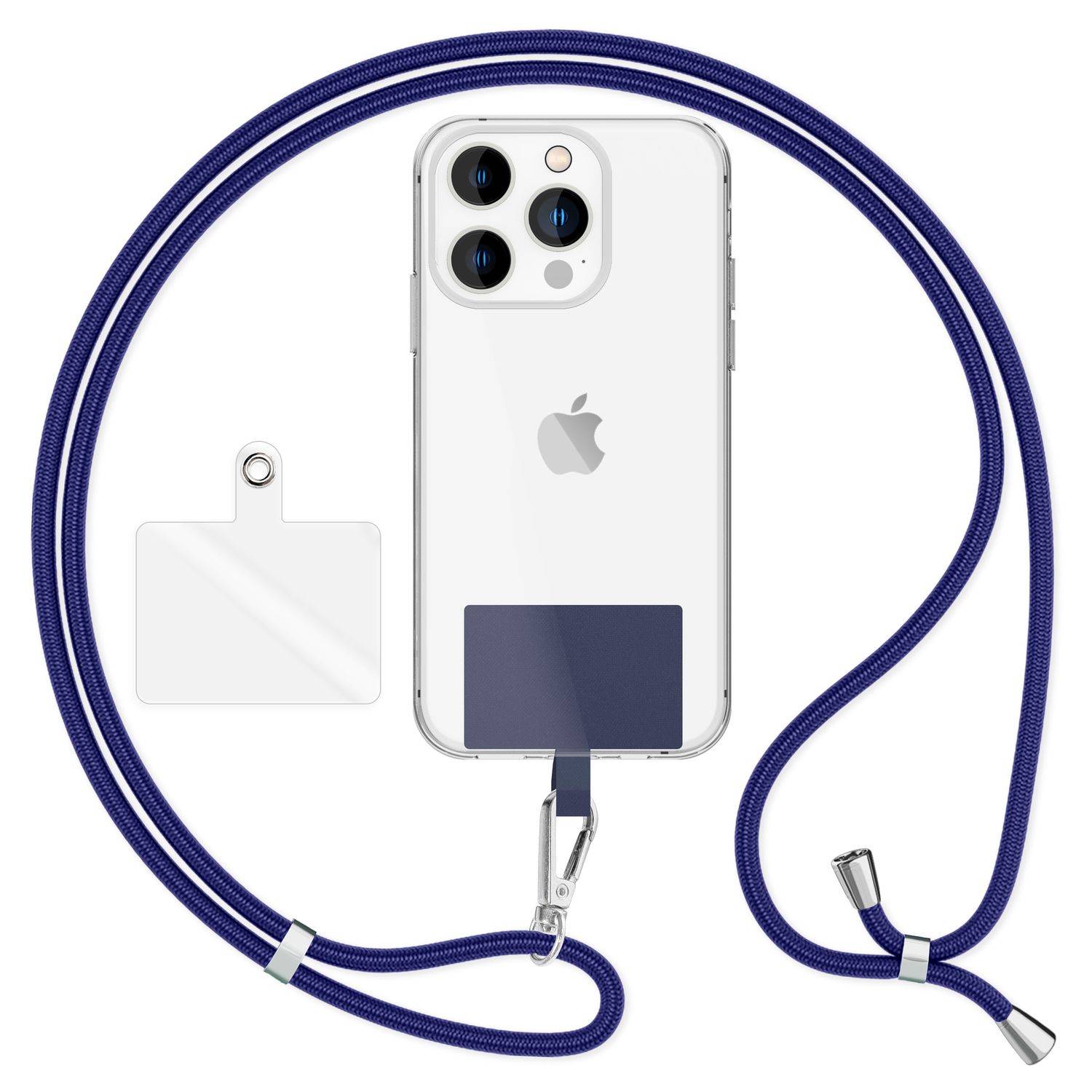 NALIA Universal Handykette zum Umhängen mit Pad & Karabinerhaken (silber) für Smartphone Hülle Dunkelblau-0