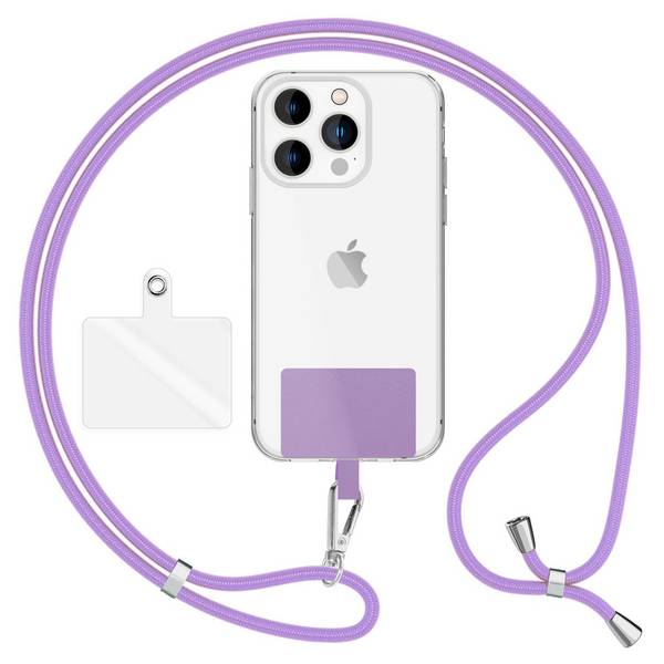 NALIA Universal Handykette zum Umhängen mit Pad & Karabinerhaken (silber) für Smartphone Hülle Lila