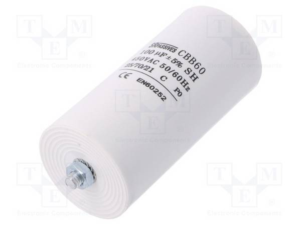 100uF  450V  Ø60x120mm  -25÷70°C  ±5%  3000h  Ausg: Verbinder 6,3mm CBB60E-100/450 Kondensatoren für Motoren