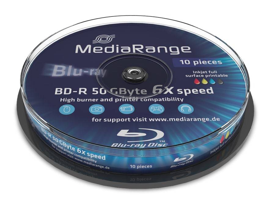 MEDIARANGE Blu-ray Disc BD-R 50 GB, Spindel, Inkjet printable, 10 Stück-0