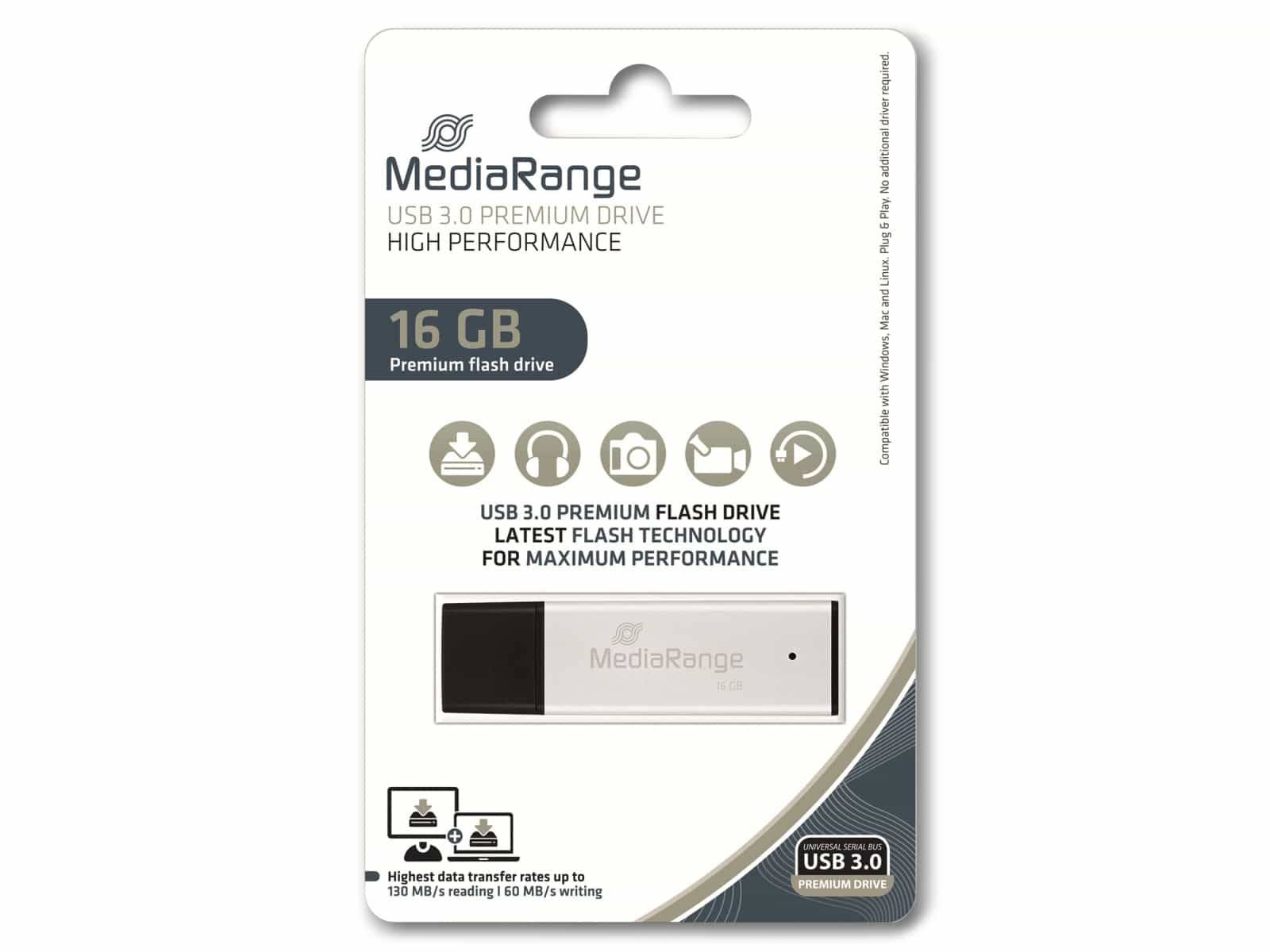 MEDIARANGE USB-Stick USB 3.0 high performance 16Gb alu - USB-Stick - 16 GB - 16-2