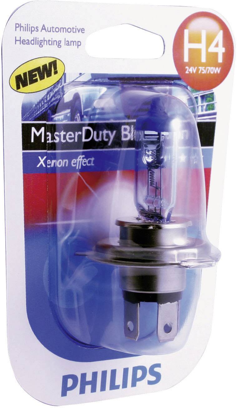 Autolampe von Philips in Verpackung, Modell 'MasterDuty BlueVision' mit Xenon-Effekt, 24V, 75/70W, H4.