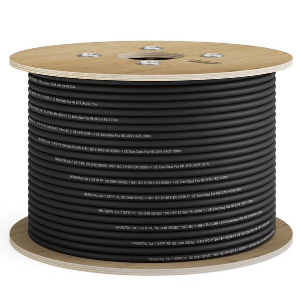 hb-digital 500m Netzwerkkabel CAT 7 Outdoor LAN max. 1000 MHz S/FTP PE AWG23 PoE++ kompatibel
