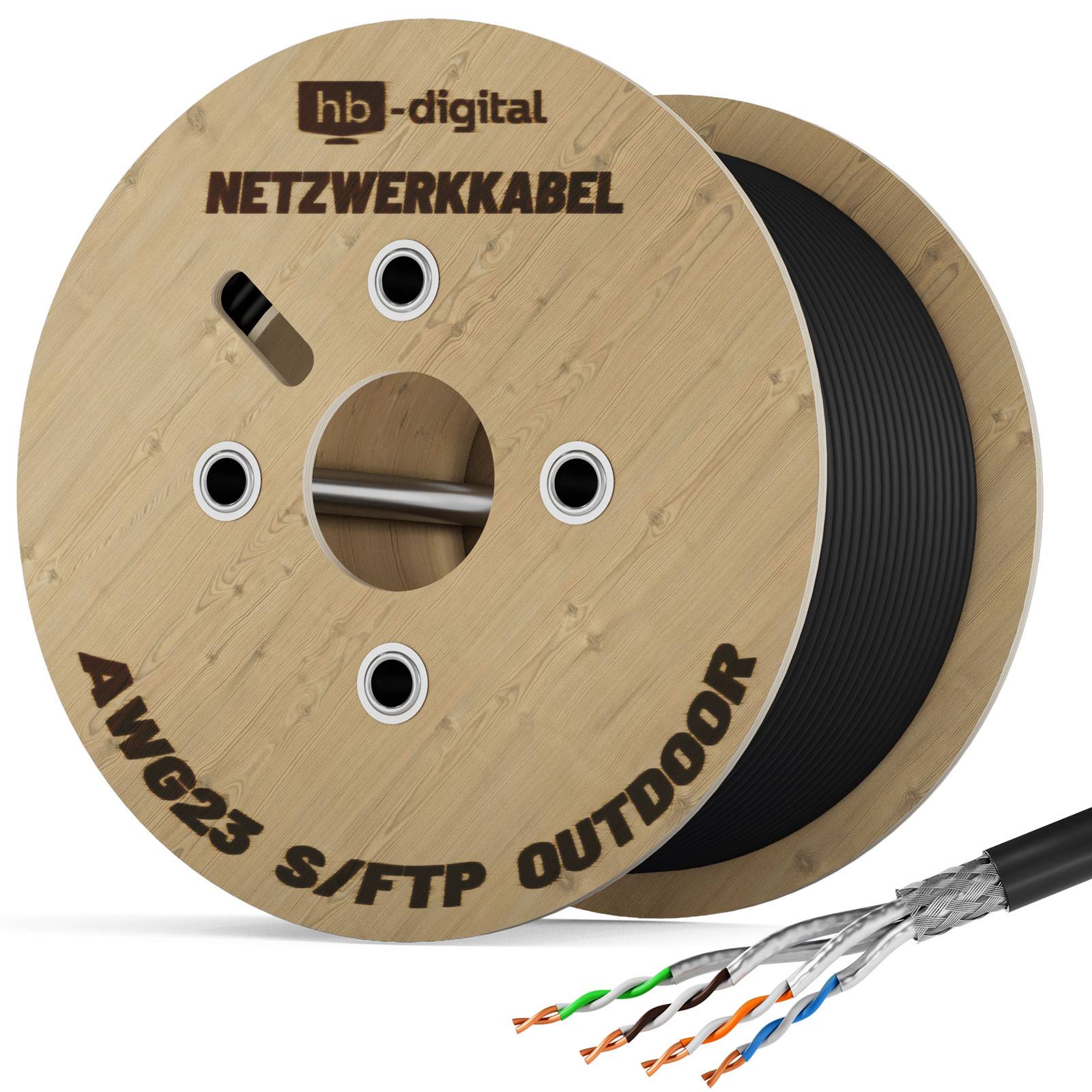 hb-digital 500m Netzwerkkabel CAT 7 Outdoor LAN max. 1000 MHz S/FTP PE AWG23 PoE++ kompatibel-1