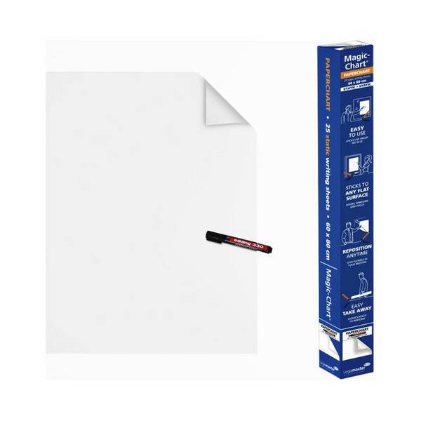 LEGAMASTER Magic-Chart Paperchart Folie 60x80cm, Weiß, Polypropylen (PP), 600 mm, 800 mm, 598 g, 62 mm
