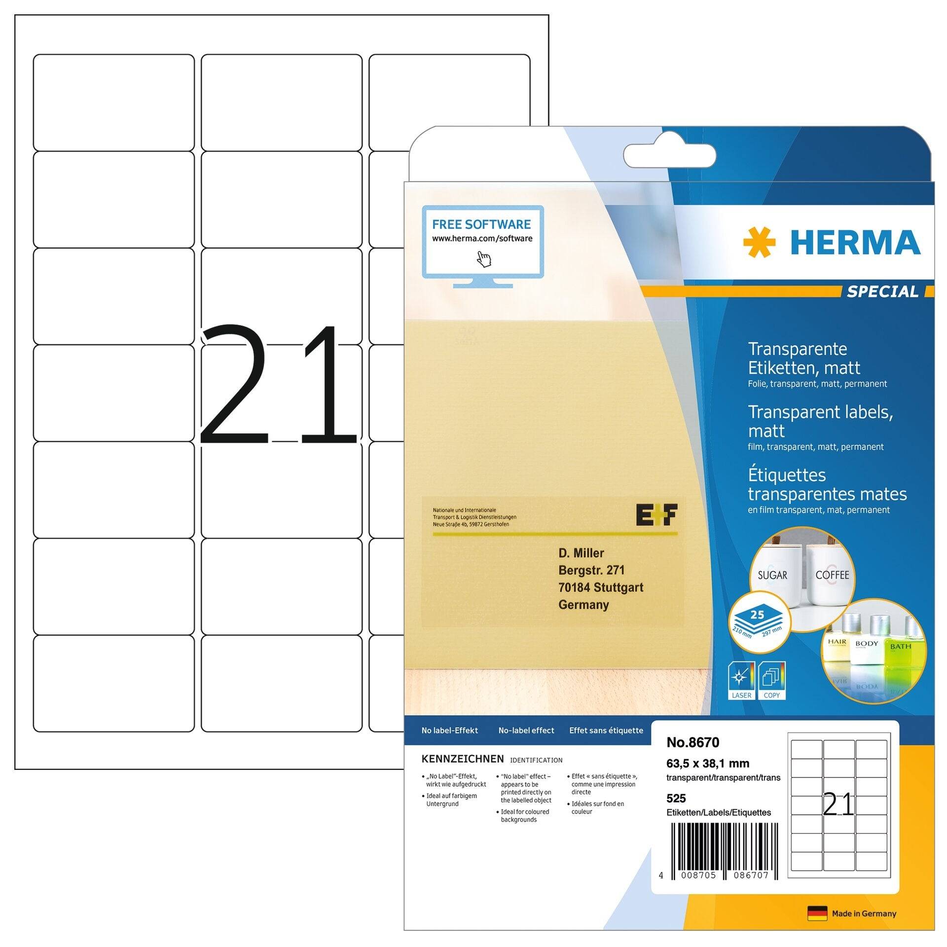HERMA Special - Matt - selbstklebend - durchsichtig - 63.5 x 38.1 mm 525 Etikett(en) (25 Bogen x 21)-4