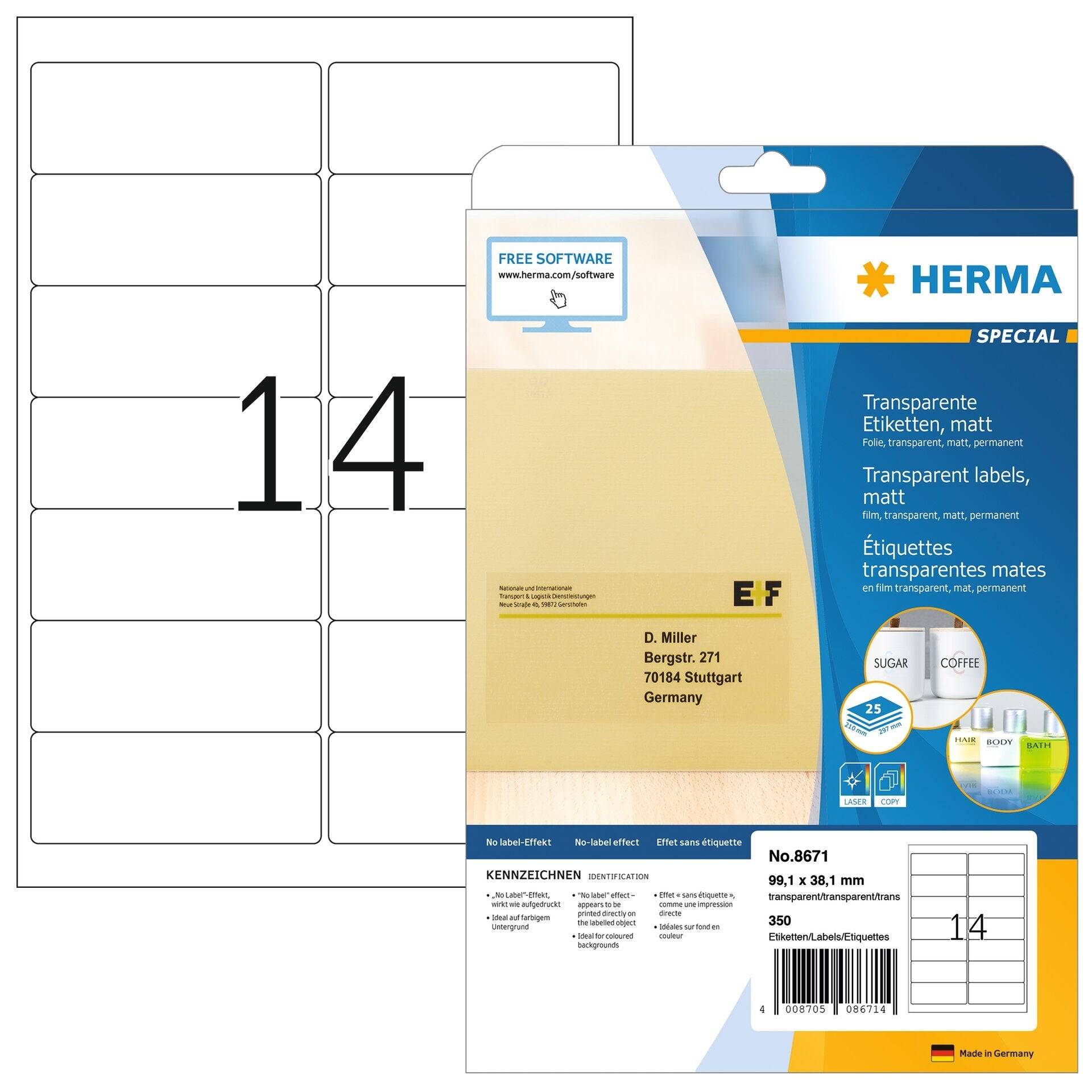 HERMA Special - Matt - selbstklebend - durchsichtig - 99.1 x 38.1 mm 350 Etikett(en) (25 Bogen x 14)-7