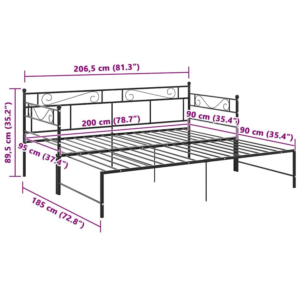 Ausziehsofa Bettgestell Schwarz Metall 90x200 cm-4