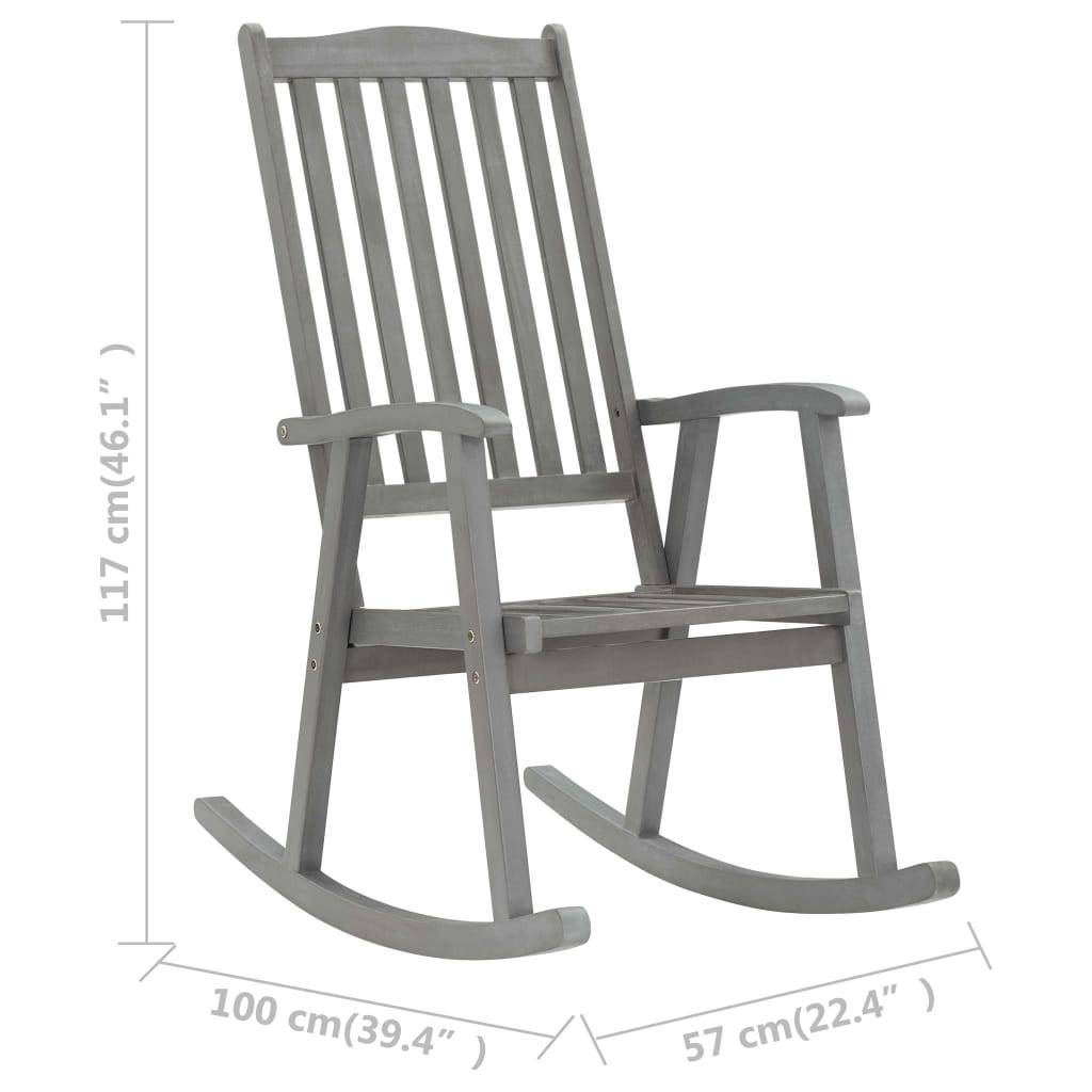 vidaXL Schaukelstuhl Grau Massivholz Akazie-4