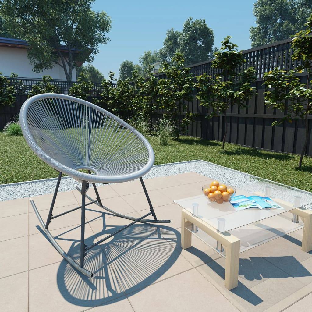 vidaXL Schaukelstuhl Mondstuhl Grau Poly Rattan-0