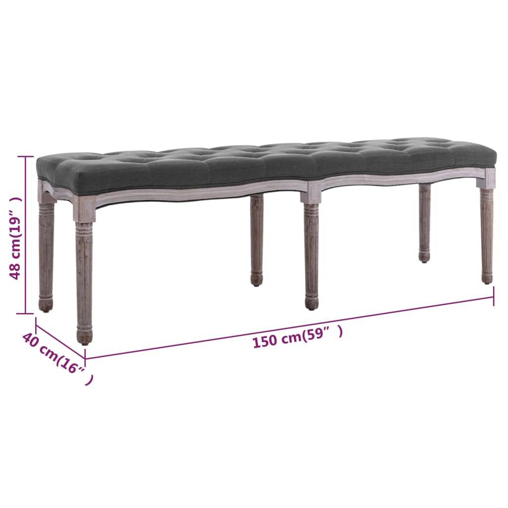 vidaXL Bank Leinen Massivholz 150x40x48 cm Dunkelgrau-4