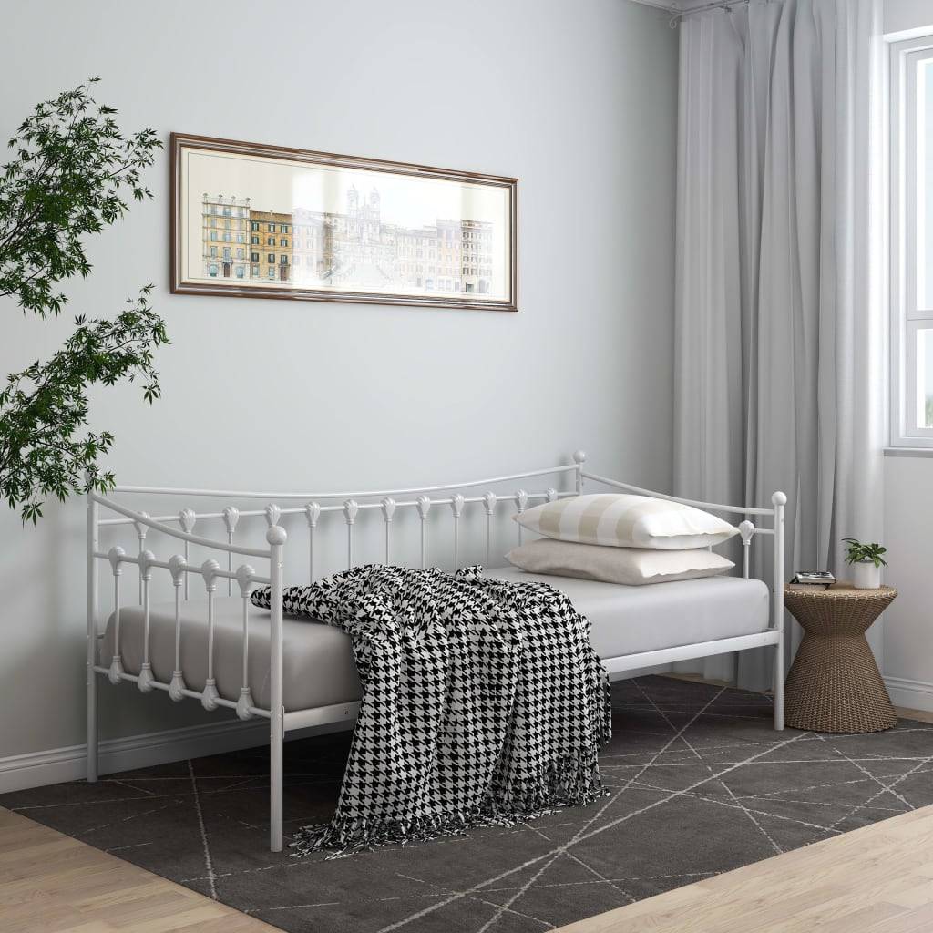 Schlafsofa Bettgestell Weiß Metall 90x200 cm-2