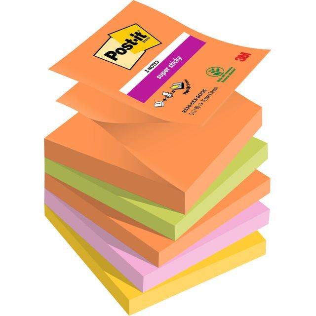 3M Post-it Super Sticky Boost Colour R330-5SS-BOOS - Z-Notes - 76 x 76 mm - 450 Blatt (6 x 90)-5