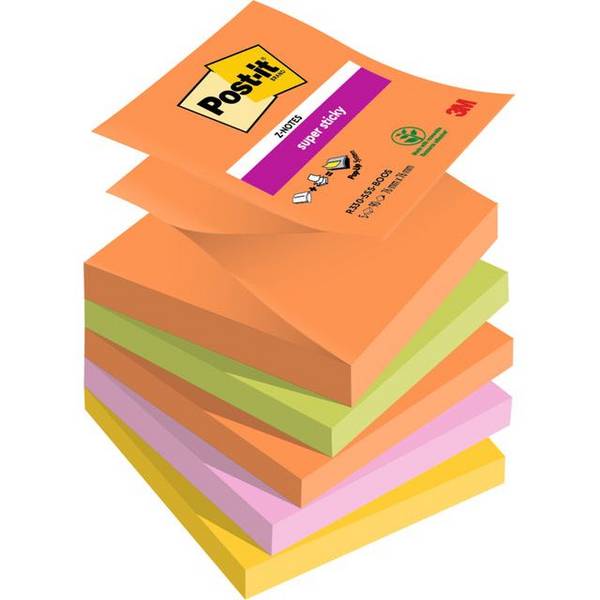 3M Post-it Super Sticky Boost Colour R330-5SS-BOOS - Z-Notes - 76 x 76 mm - 450 Blatt (6 x 90)