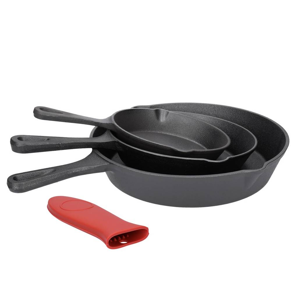 TP BBQ Pfannen Set aus Gusseisen, inkl. Griff, für alle Herdarten geeignet, Bratpfannen in 3 Größen-0