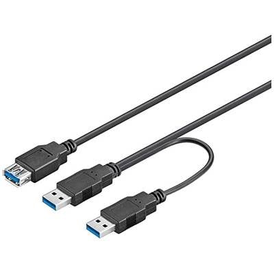 Goobay 95749 Dual USB Y Kabel Splitterkabel USB A 3.0 Stecker auf Buchse USB Weiche für externe Festplatte Schwarz 30 cm