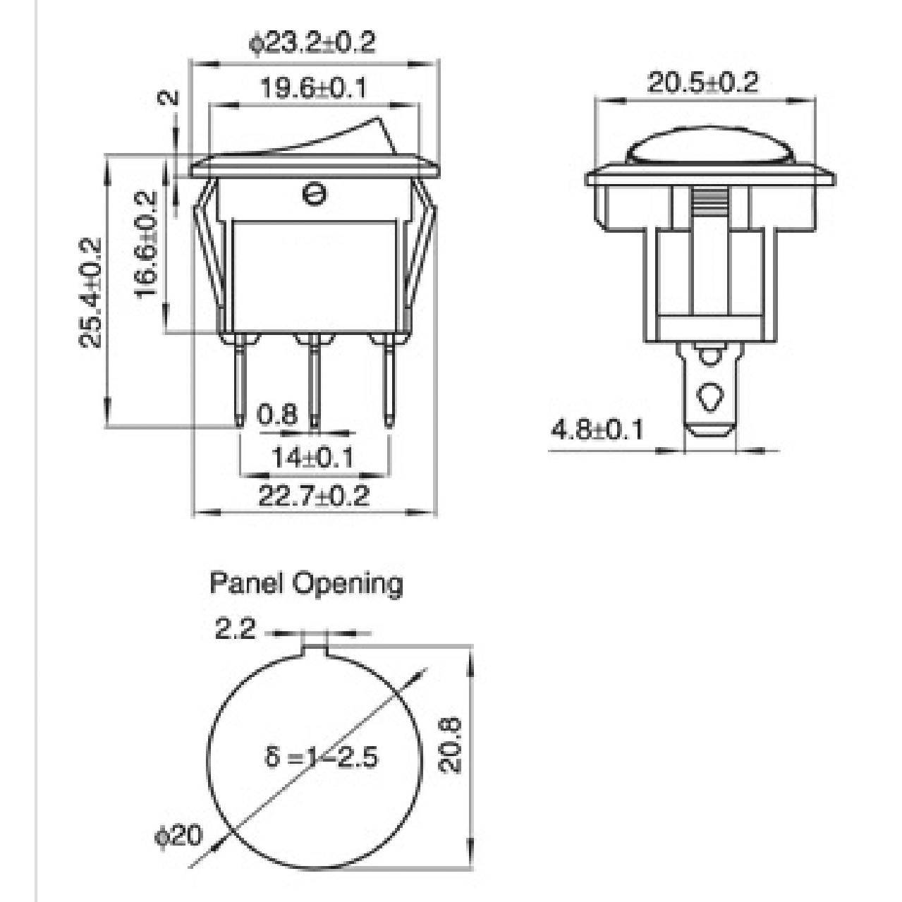 Kfz-Schalter McPower, rote LED, 12V/16A, 3-polig, Stellungen: EIN/AUS-1