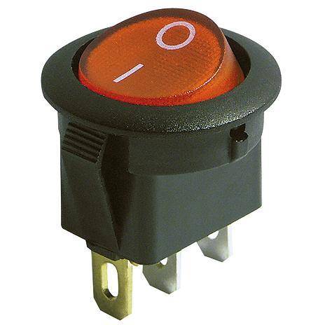 Wippenschalter McPower 3-polig, rote Wippe, beleuchtet, AC 250V / 6,5A, schwarz, EIN/AUS-0