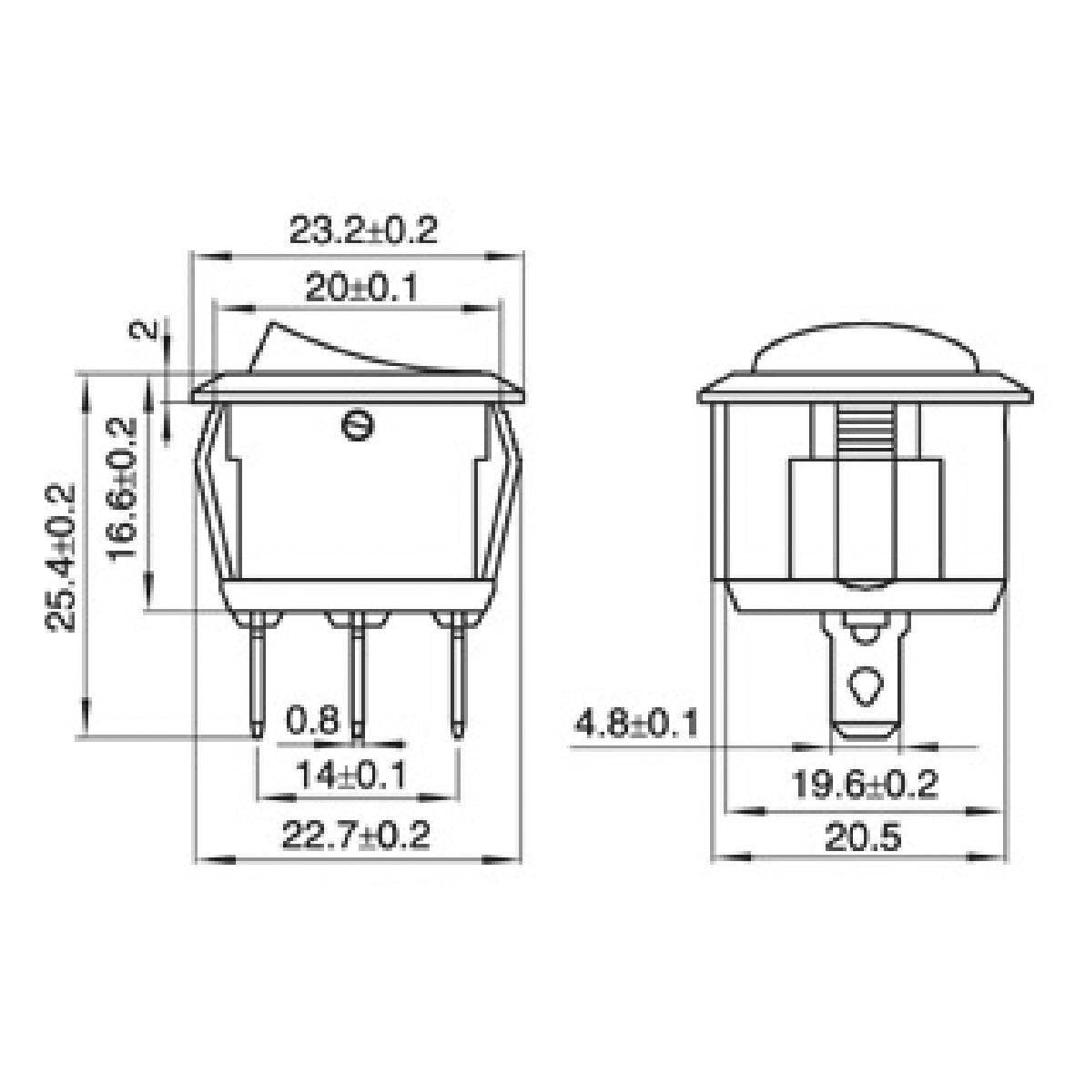 Wippenschalter McPower 3-polig, rote Wippe, beleuchtet, AC 250V / 6,5A, schwarz, EIN/AUS-1
