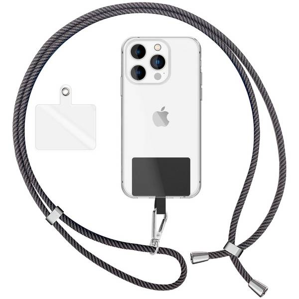 Universal Handykette zum Umhängen mit Pad & Karabiner-Haken für Smartphone Hülle Grau Schwarz
