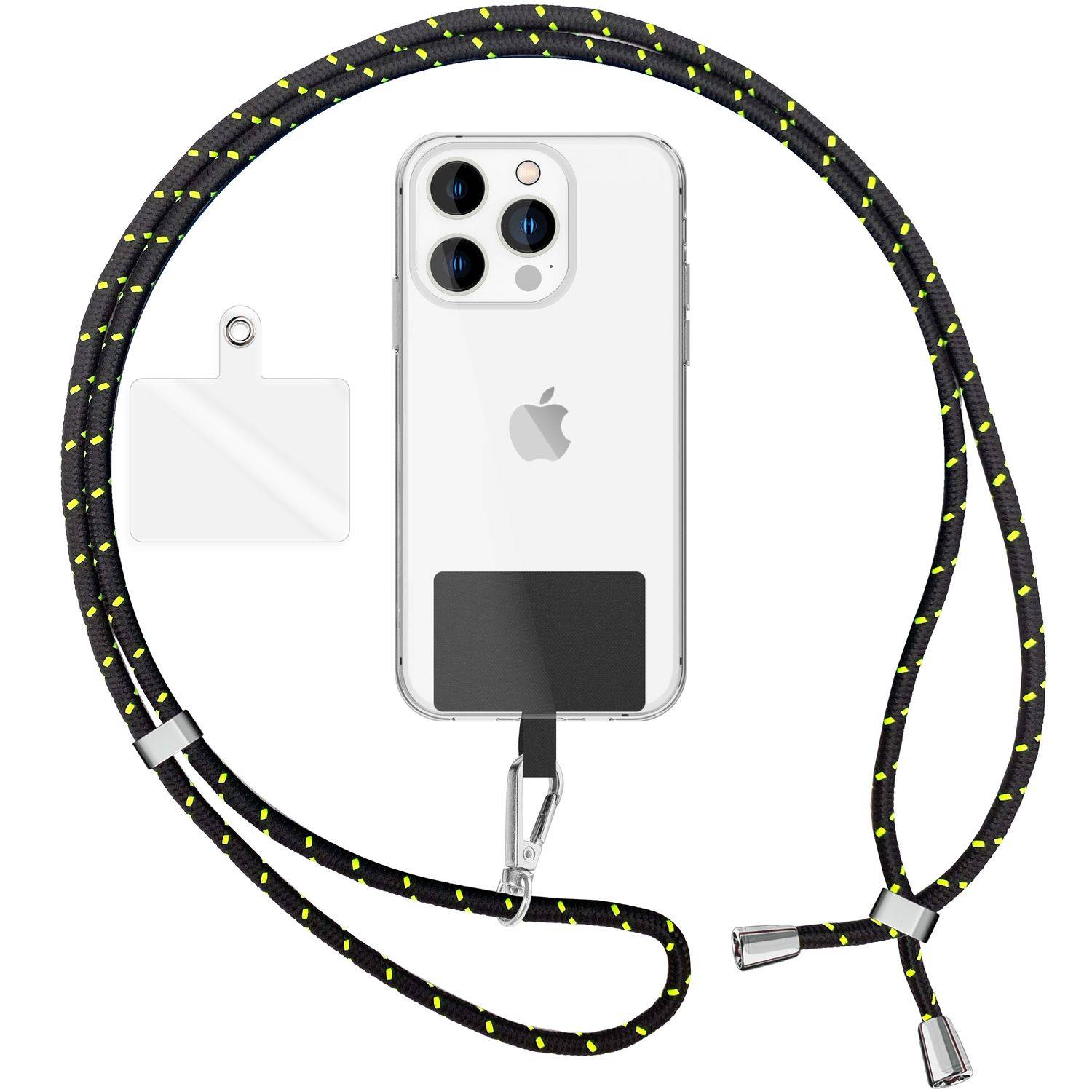 Universal Handykette zum Umhängen mit Pad & Karabiner-Haken für Smartphone Hülle Schwarz Grün-0