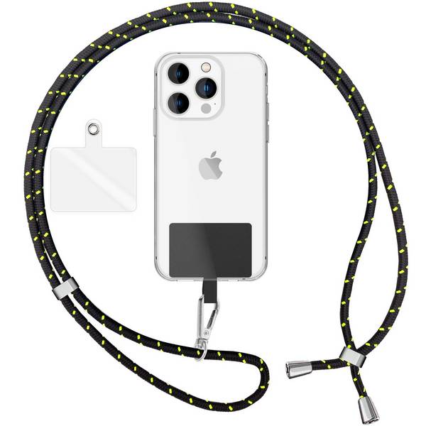 Universal Handykette zum Umhängen mit Pad & Karabiner-Haken für Smartphone Hülle Schwarz Grün